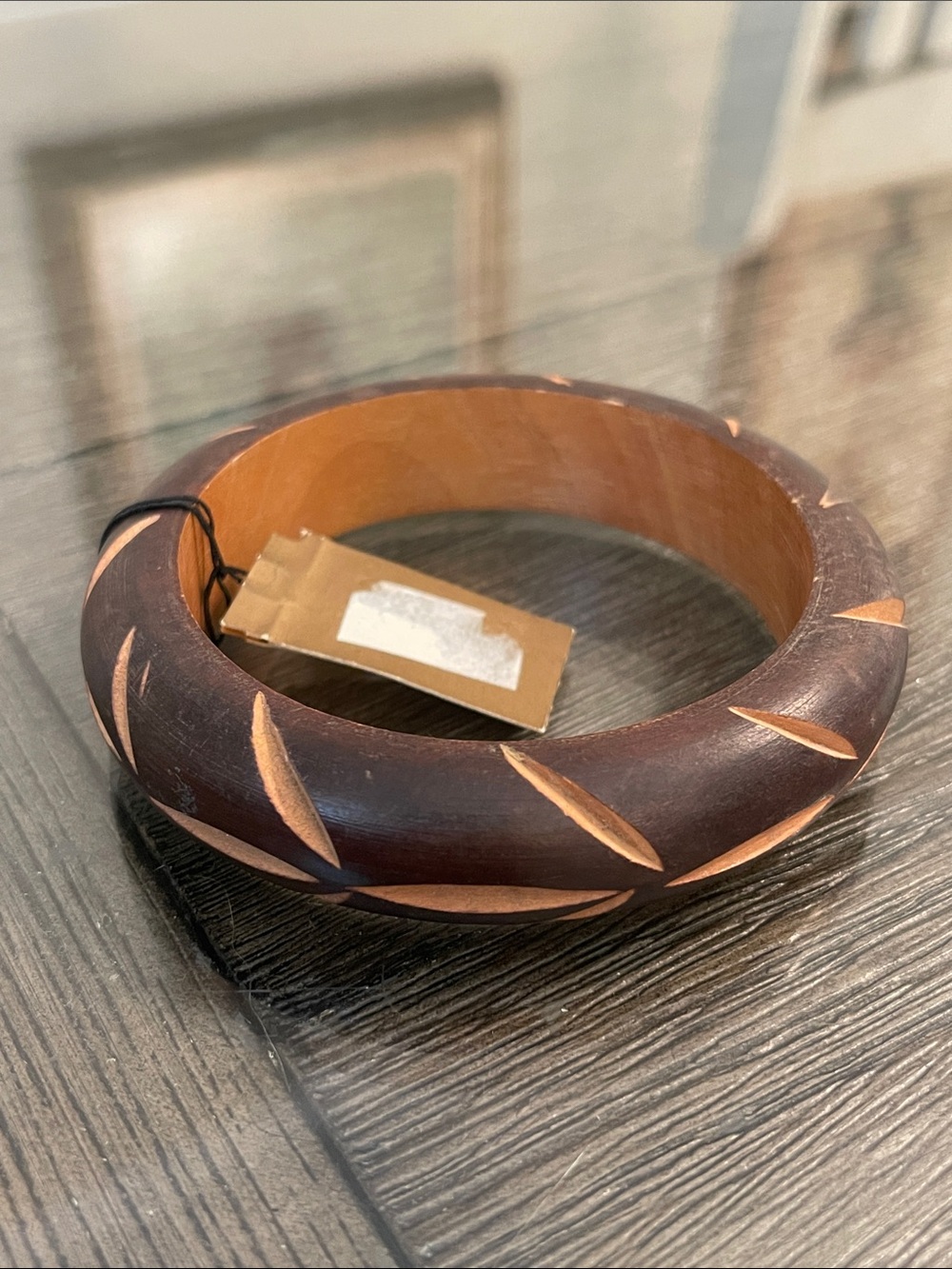 Vintage Carved Wooden Bangle Bracelet 8 1/4” approx Dark Brown